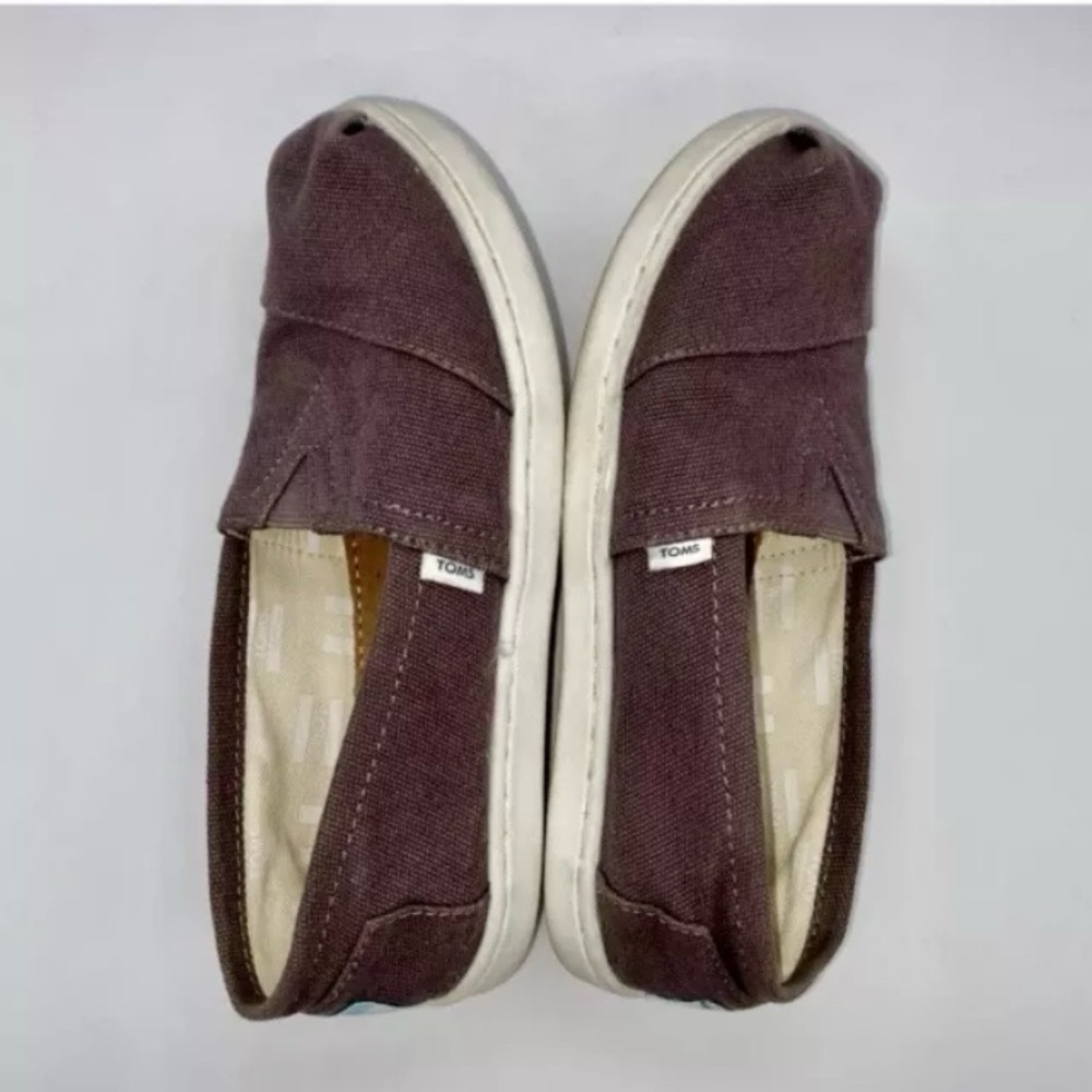 Toms Youth Alpargata Loafers Slip On Flats Gray/Brown Canvas Casual Comfort Sz 1